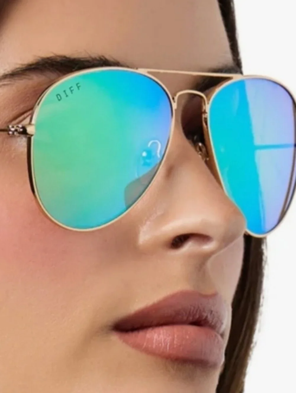 GOLD AVIATOR SUNGLASS  *DIFF* With Blue Lense